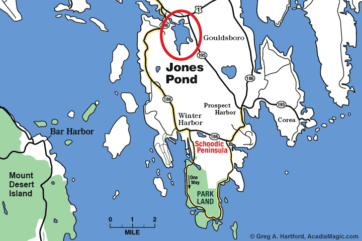 Location map of Jones Pond in Gouldsboro, Maine
