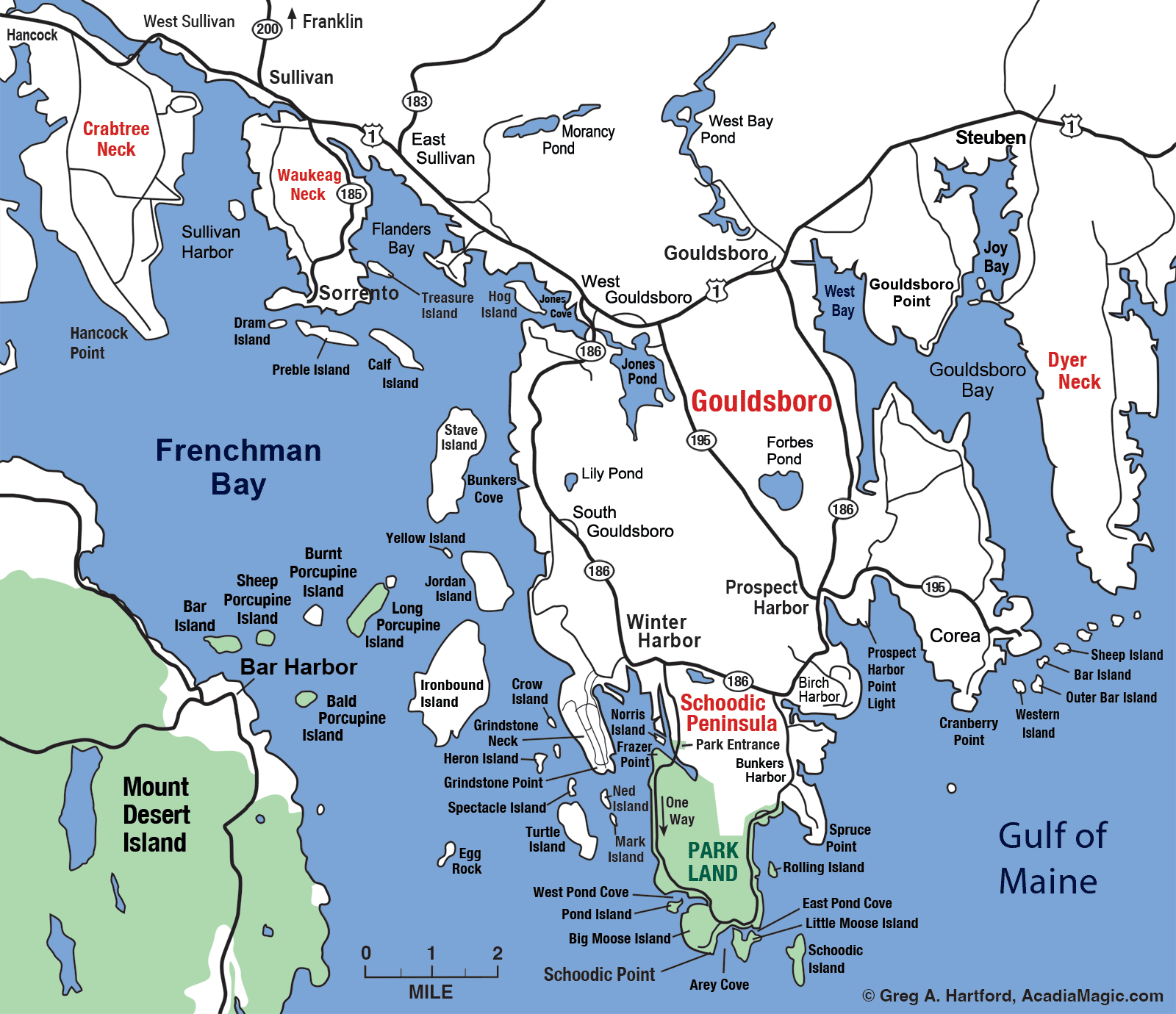 Schoodic Peninsula Maine Area Map