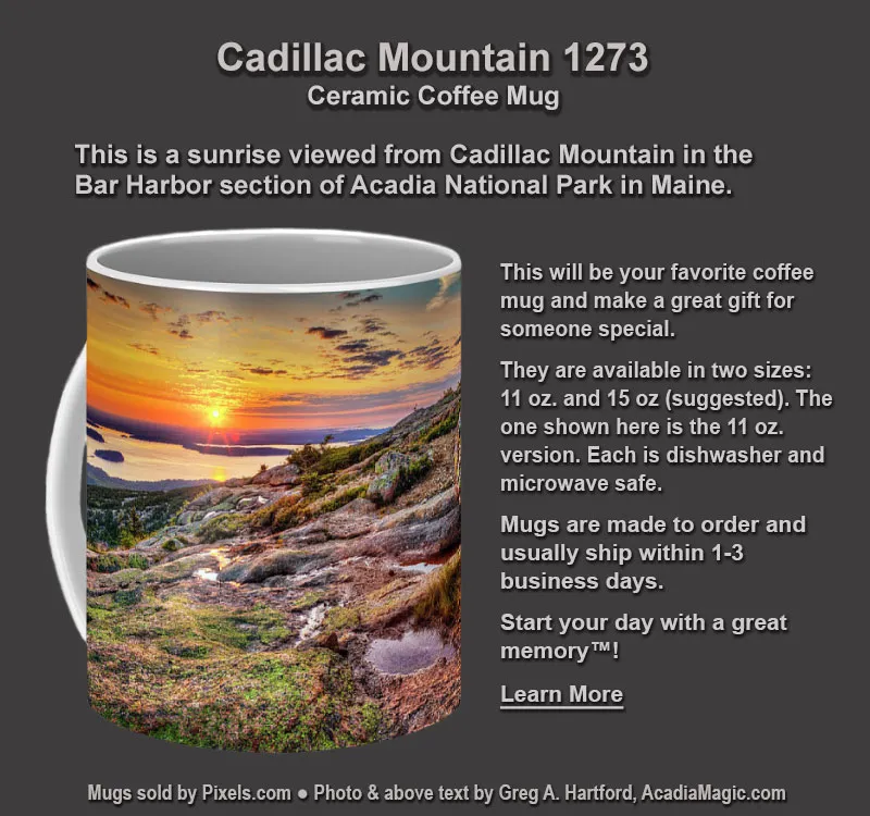 Coffee Mug with photo of sunrise on Cadillac Mountain in Acadia