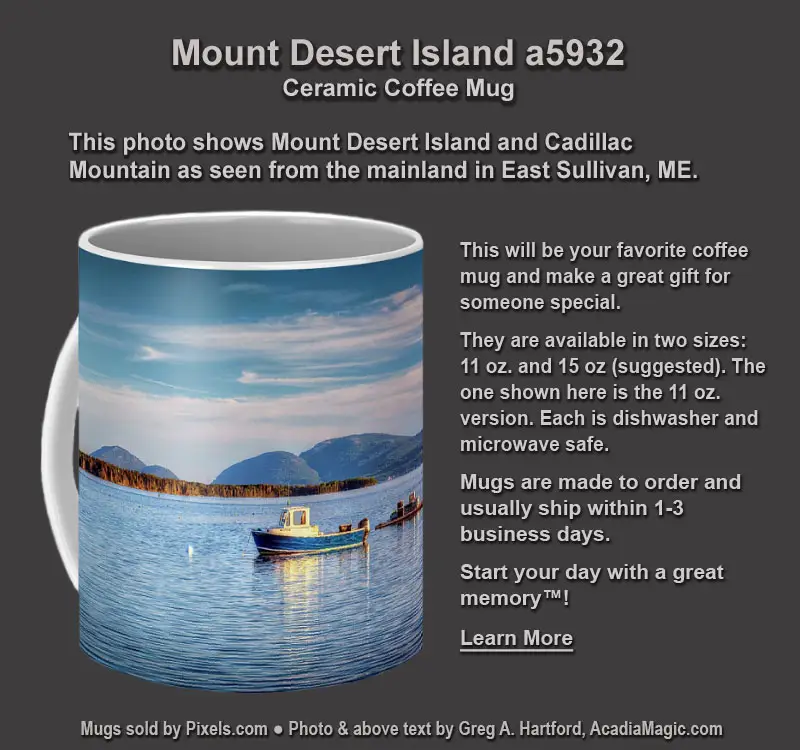 Coffee Mug with photo of Mount Desert Island and Cadillac Mountain