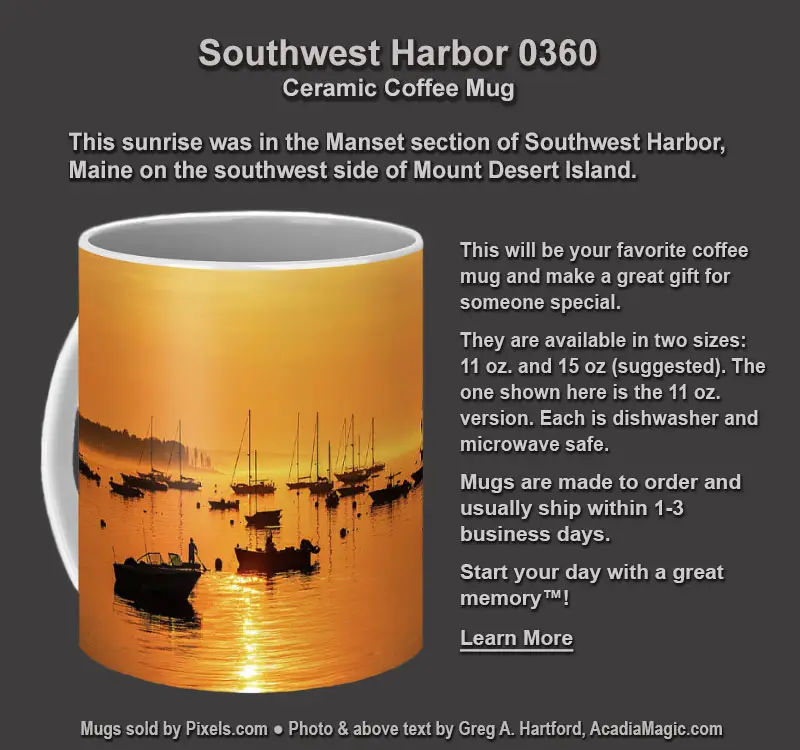Coffee Mug with photo of sunrise in Southwest Harbor, Maine